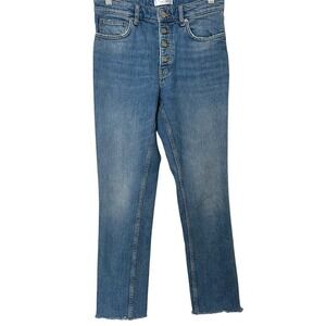 Annie Bing Light Wash Exposed Button Fly‎ Raw Hem Slim Straight Jeans Womens 27